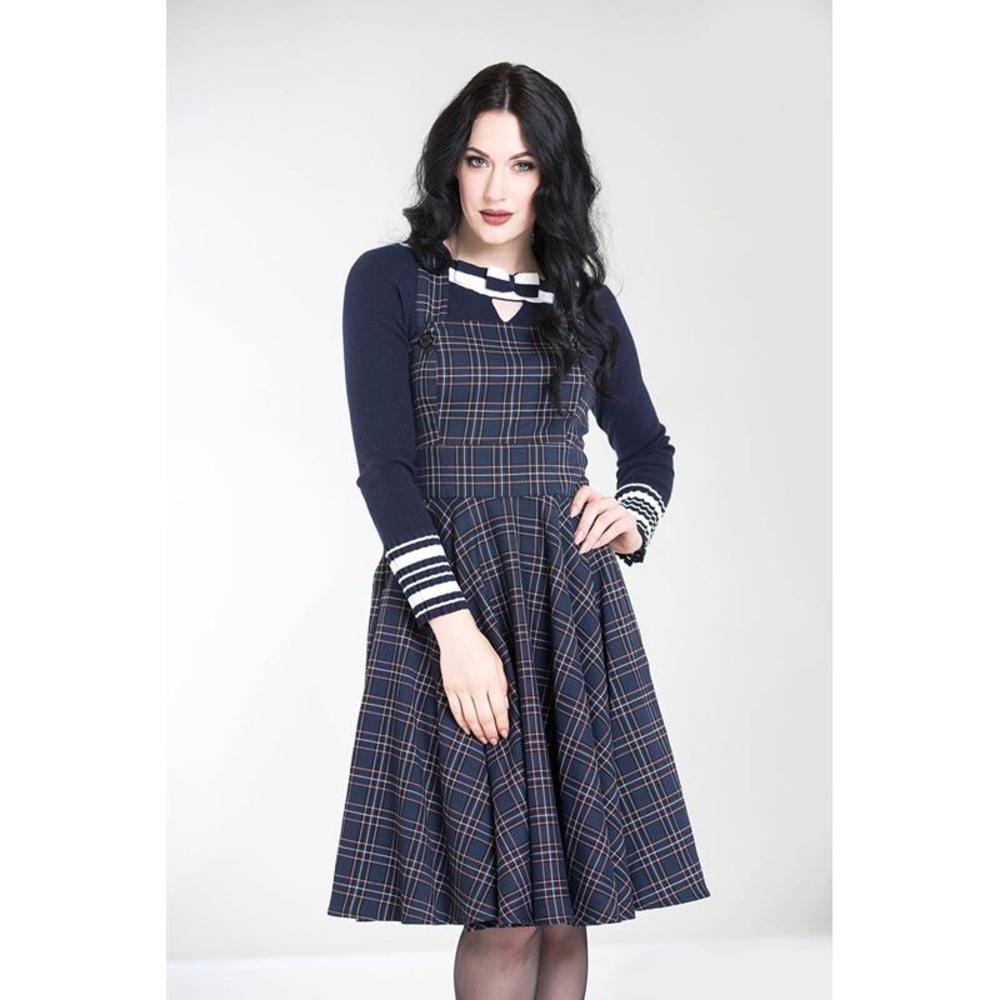 Hell Bunny Blue Peebles Pinnafore Plaid Dress